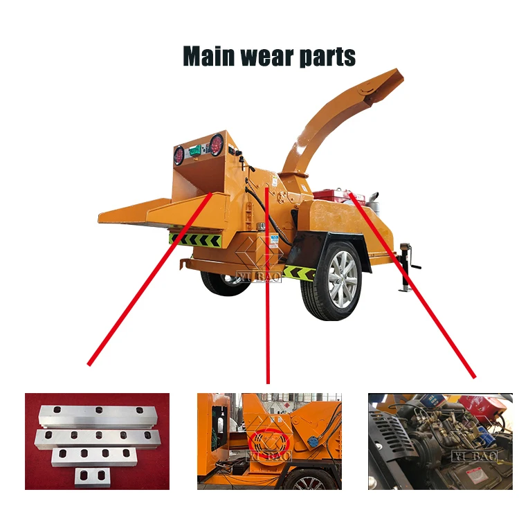 Diesel Engine and Mobile Forestry Branch logs wood chopper machine wood Chip Crusher manufacture  Wood chipper shredder