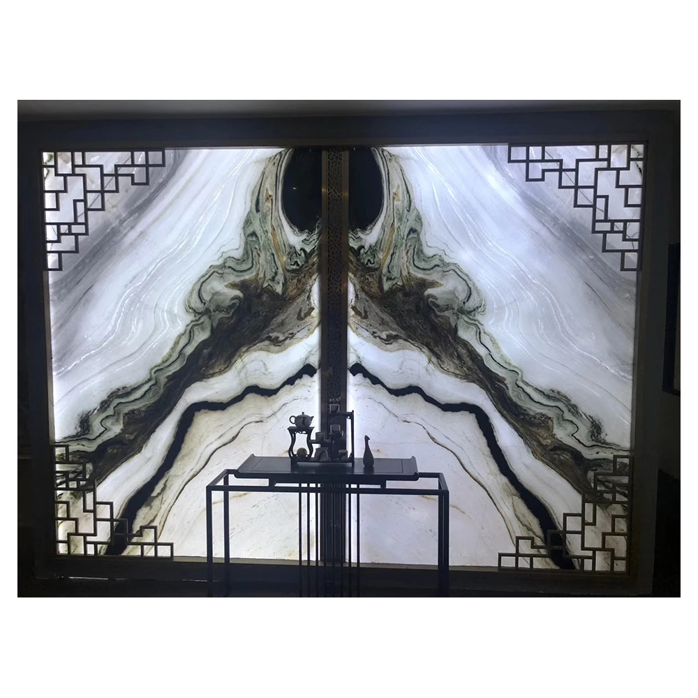 Bookmatch White Marble Chinese Panda White Marble for  Background Wall