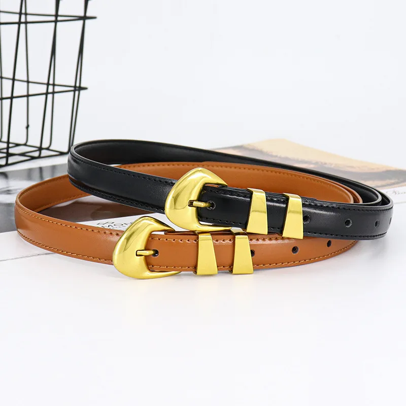 High Quality Luxury Gold Metal Buckle Genuine Leather Belts Female Decorative Jeans Waist Belt Wholesale