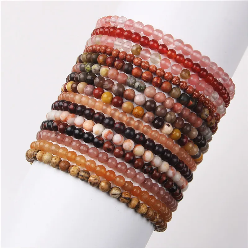 4mm Hot sale Crystal Natural Lava Stone Bead Friendship Bracelet Women Men Agate Opal Gemstone Beaded Charm Bracelet For Gift