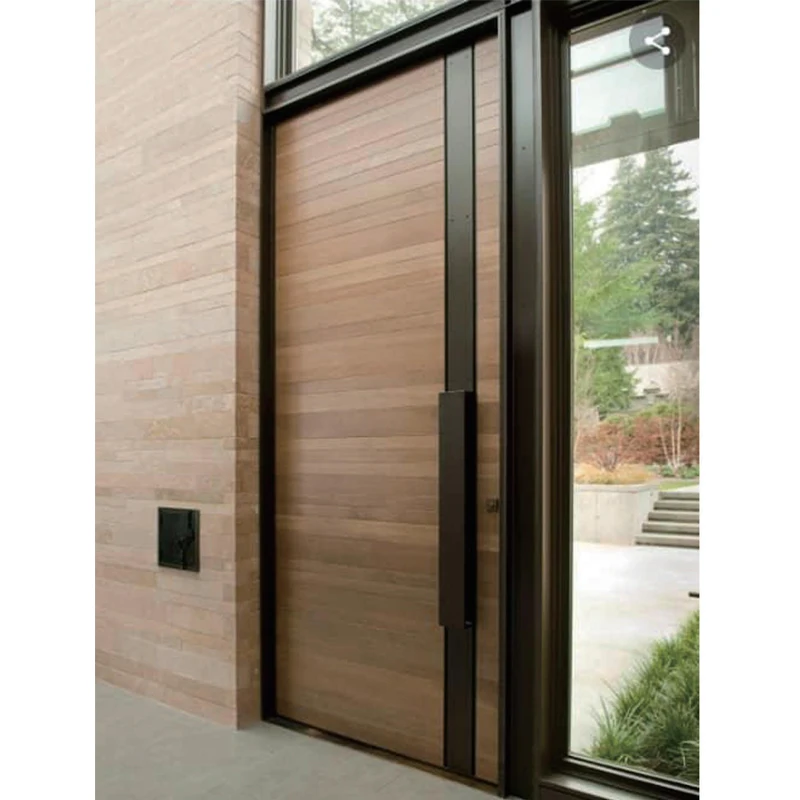 Customization Fiberglass Glass Office Toilet Bathroom Garage Internal Teak Design Indoor Wooden Door With Smart Lock Pivot Doors