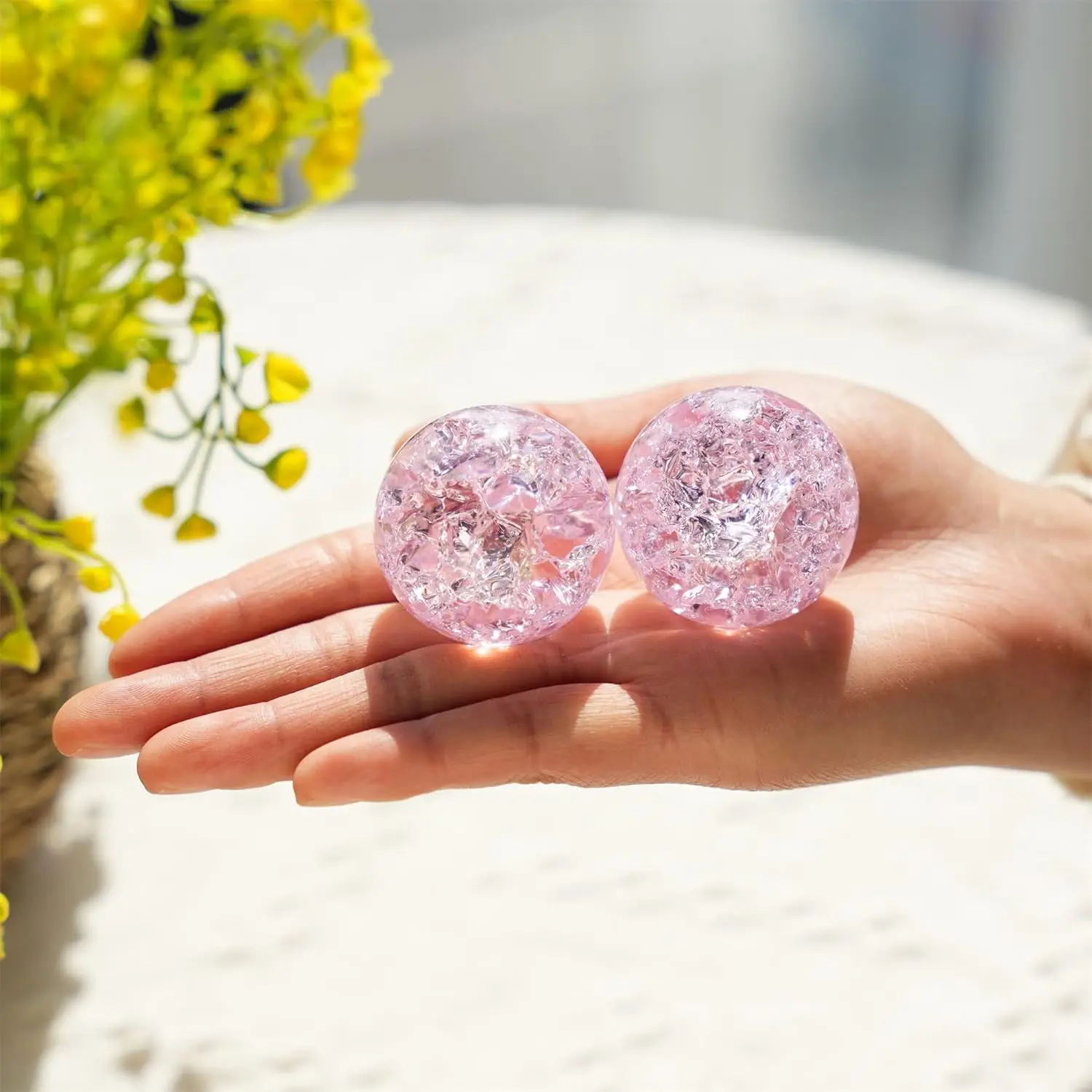 40mm Crystal Ice Cracked Ball Paperweight,Blue Glass Crystal Ball,Crystal Fengshui Sphere for Home Wedding Office Fish Tank Deco