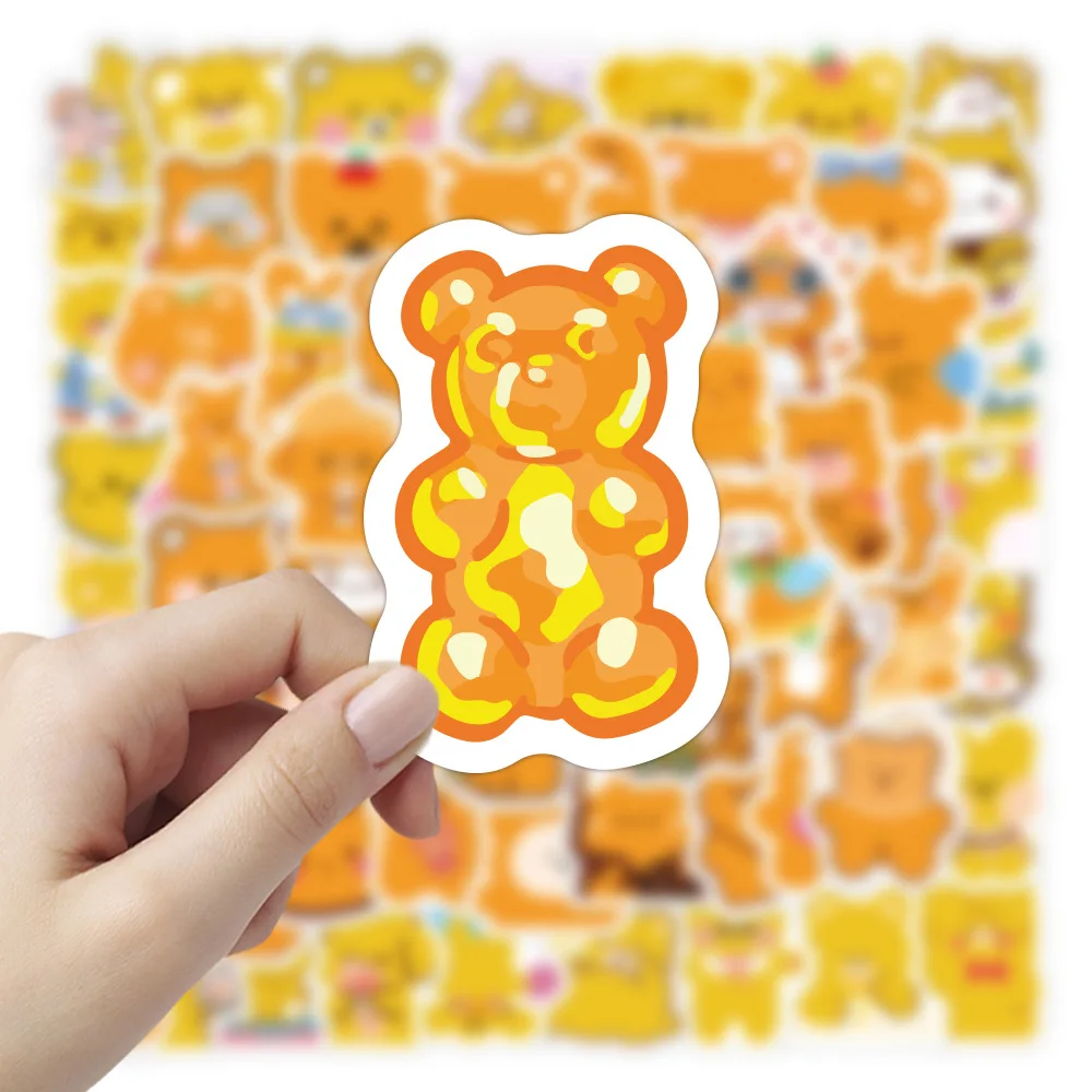 100Pcs Cute Orange Korean Bear Decorative laptop guitar Sticker Bag For Kid Wall Book Bedroom PVC Waterproof Cartoon Label Decal