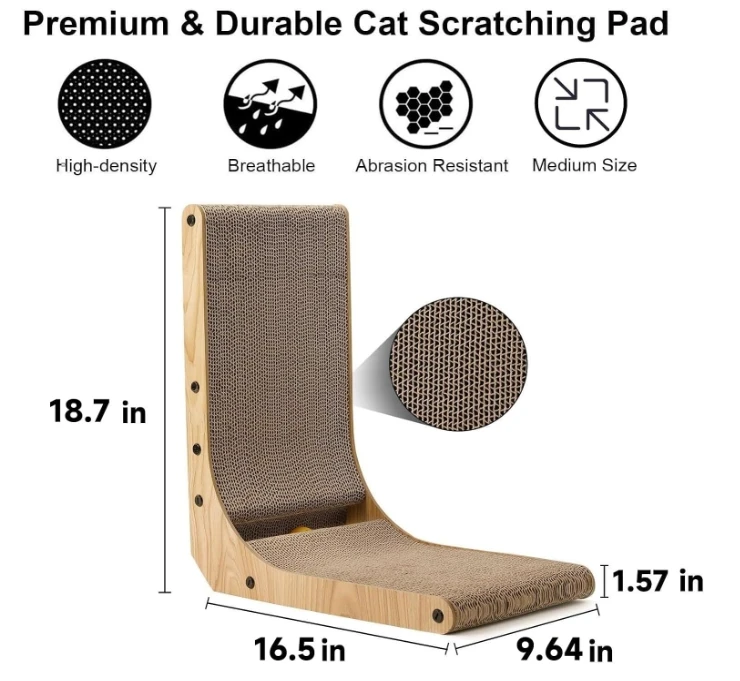Cat Scratcher L Shape Scratch Pad Wall Mounted Scratching Cardboard with Ball Toy for Indoor Cats