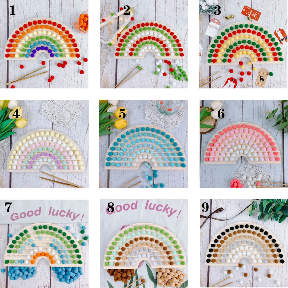 Children Early Education Rainbow Sorting Toy Multi Style Color Matching Game Wooden Assembly Toy