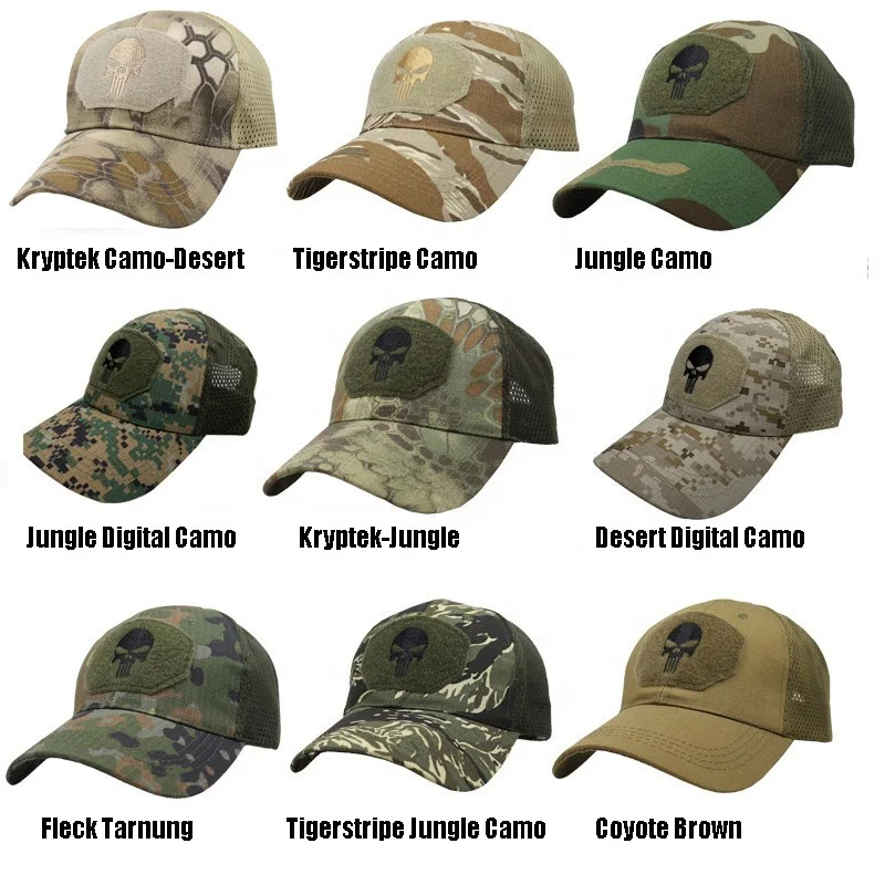 tactical camo cap Baseball Hats Patriotic Caps punisher Cap Skull Mesh Trucker Hat Outdoor Breath Sun Hats Hunting Camouflage