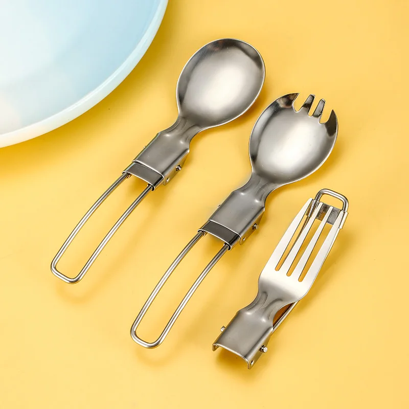 GEMEI 4-in-1 Camping Utensils Hiking Cutlery Set Combo Pack Portable Stainless Steel Flatware Spoon Fork for Picnic Travel