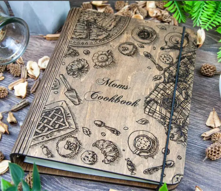 Multipurpose Recipe Binder Restaurant Bar Personalized Gift Customized Laser Engraved Wooden Blank Recipe Book Wooden Notebook