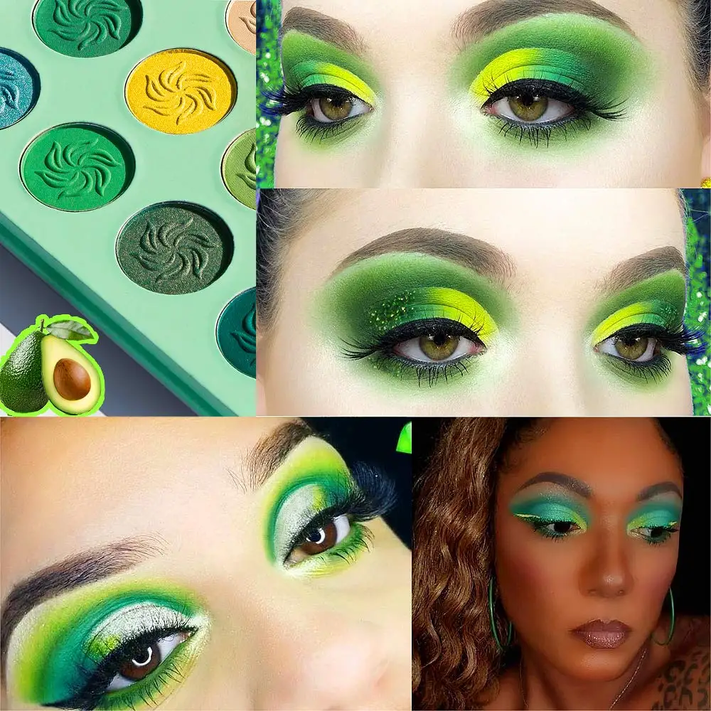 Green Eyeshadow Palette Pigment Powder Pressed 15 Colors Matte And Shimmer Eyeshadow Palette