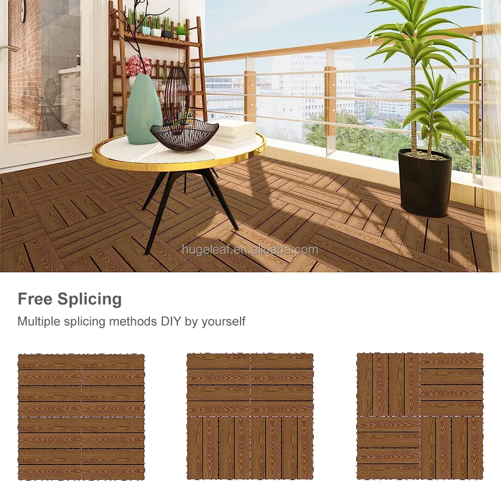 DIY Interlocking Deck WPC Flooring Tiles Outdoor Waterproof 3D Wooden Composite Decking Tiles