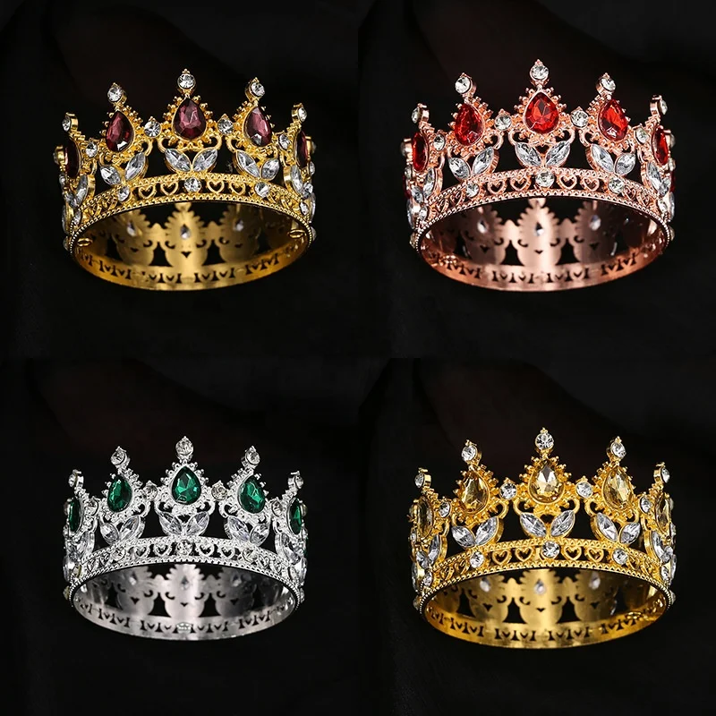 Baroque Queen Round Crown Baroque Tiaras and Crown for Women Girl Princess Crown Accessories for Christmas Wedding Prom