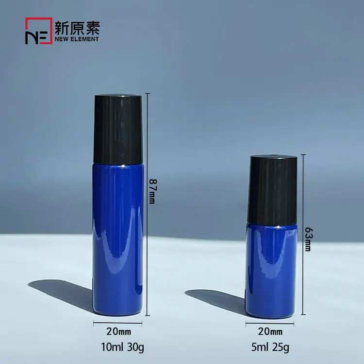 New Element custom logo 5ml 10ml essential oil blue glass perfume roller bottle