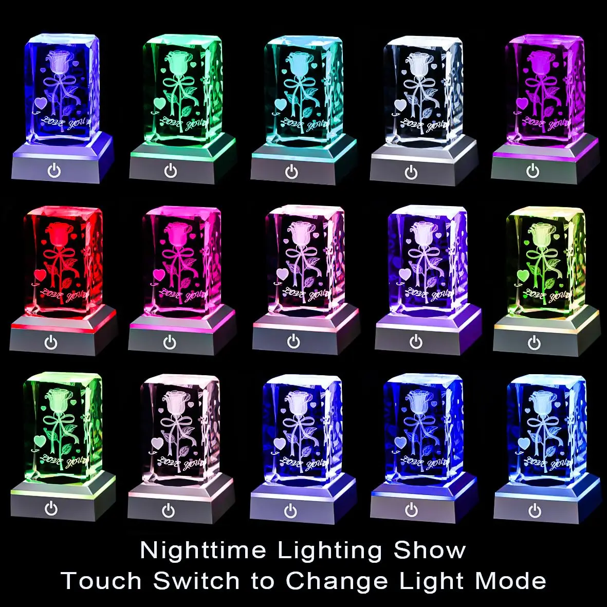 Honor of crystal wholesale 3d crystal cube 3D Rose glass Multicolor Nightlight blank crystal cubes for engraving