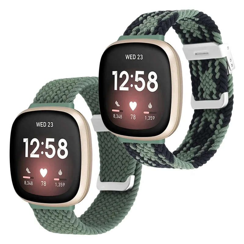 Adjustable Braided Loop Sport Watch Straps Nylon Wrist Band Stretchy Braided Watch Band For Fitbit Versa 3 Sense Bands
