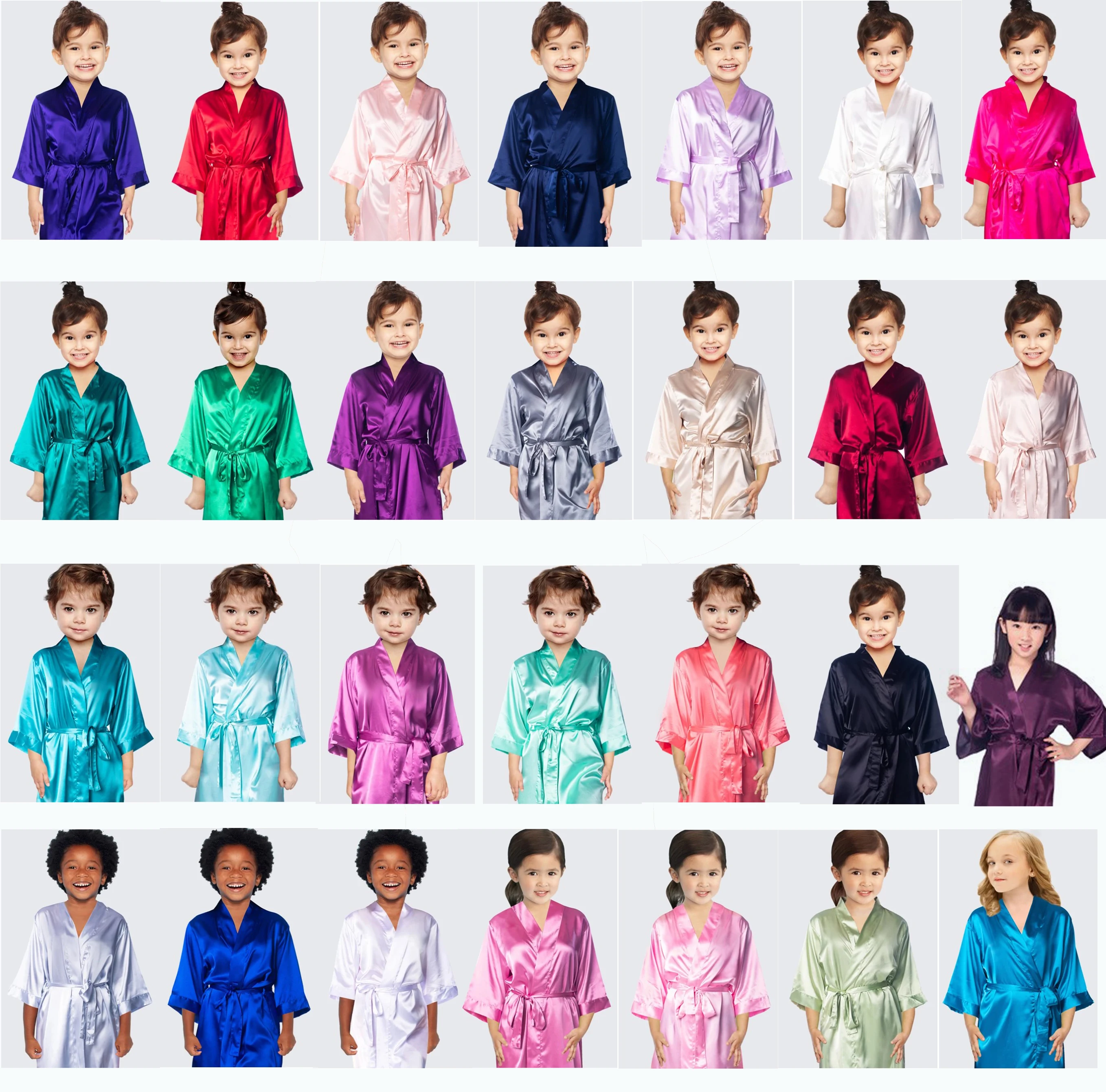 135 Colors Kids Princess Spa Robes Silk Satin Girls Wedding Party Birthday Gift