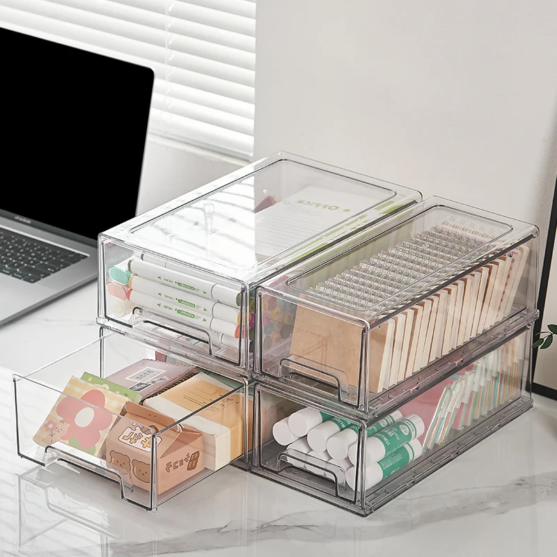 Chenyi Transparent Desktop Storage Containers Plastic Storage Box Dustproof Plastic Storage Bins with Simple Drawer Type