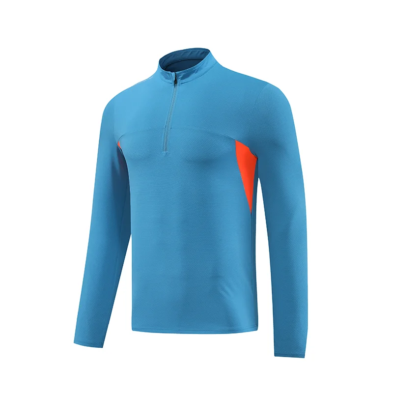 Mens Casual Gym Shirt Breathable Long Sleeve Quarter Zipper Sport Shirts Elastic Compression for Comfort long length T-shirt OEM