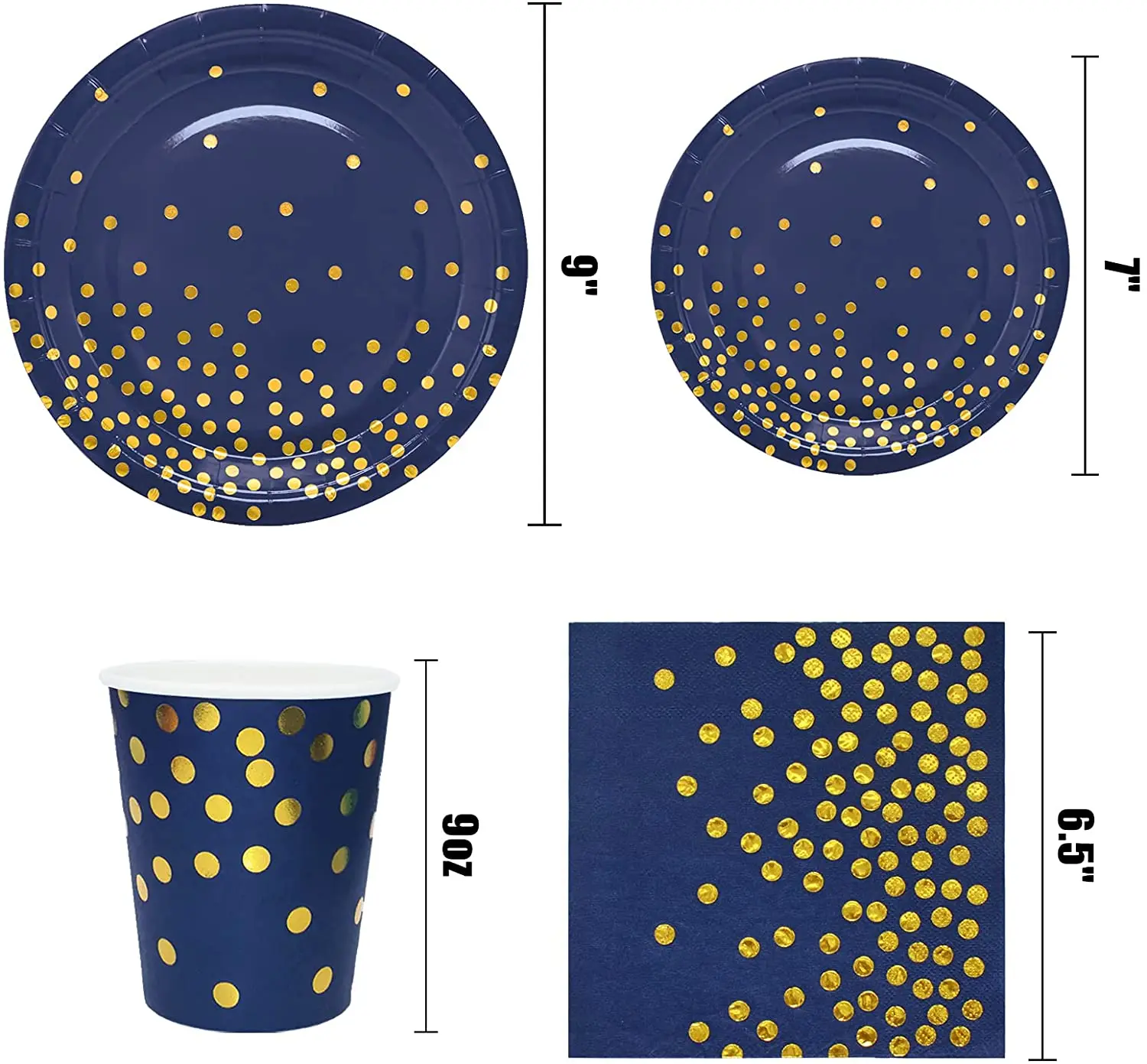 Wholesale Blue Bronzing Party Tableware Dinnerware Set Paper Plate Cup Knife Fork Spoon for Birthday Graduation Party