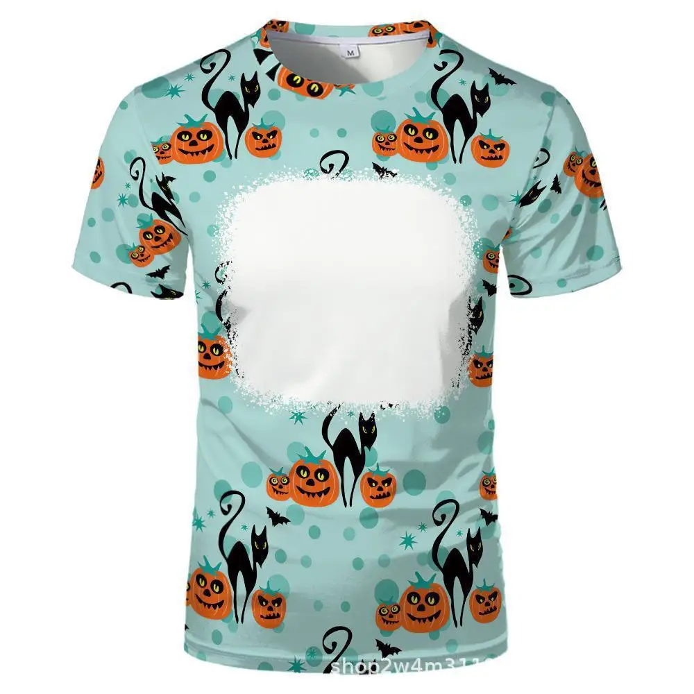 New Design Holiday Clothing Bleach Sublimation Shirt Sublimation Polyester Halloween Christmas T-shirt