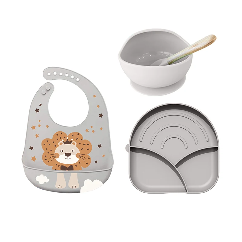 Wholesale 2022 New Design Factory supplies silicone baby feeding set bib spoon bowl baby suction plate  set