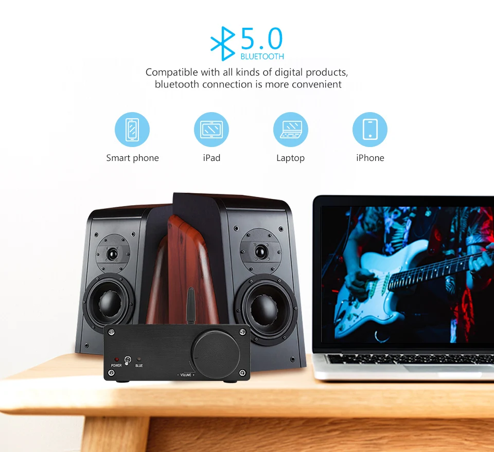 Цифровой аудио усилитель зазора GAP-3255 Bluetoeeth 5,0 высокой мощности класса D 2,0 каналов 325 Вт * 2 AMP DAC PCM5102 декодирование для телефона