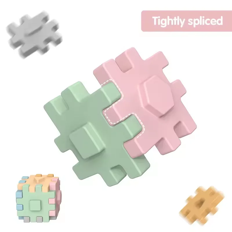 6 Sides 3D Jigsaw Educational Silicone Toys Montessori Multifunction teether Kid Baby Activity Cube Free Combination Toy