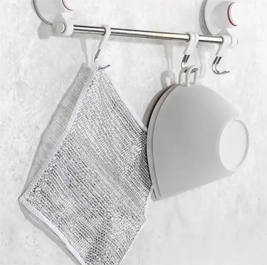 Multi Purpose Eco Friendly Reusable Kitchen Plate Dish Silver Wire Microfiber For Cleaning Cloth Rag