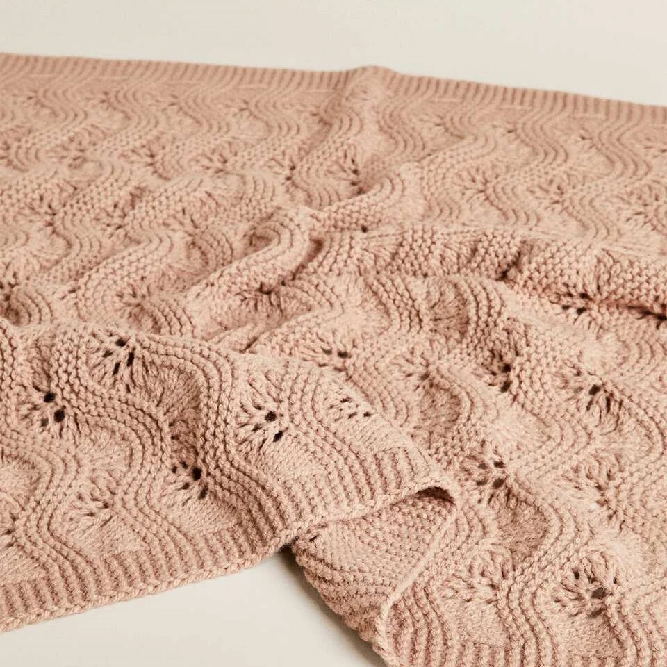 Wholesale Soft and Skin-friendly Blanket Wave Striped 100% Cotton Knitted Throw Blanket for Kids Baby LYT