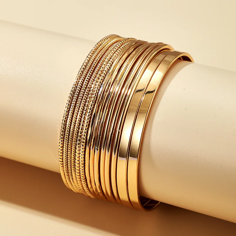 wholesale New design 18K gold plated polished bangle bracelets 14 pcs set customized logo fashion personalized women accessories