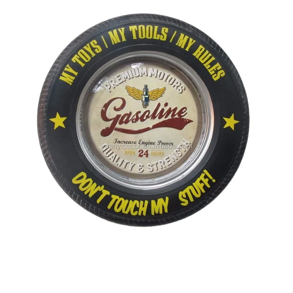 Retro metal tyre wall embossed motor plaque crafts with LED light for wall decor