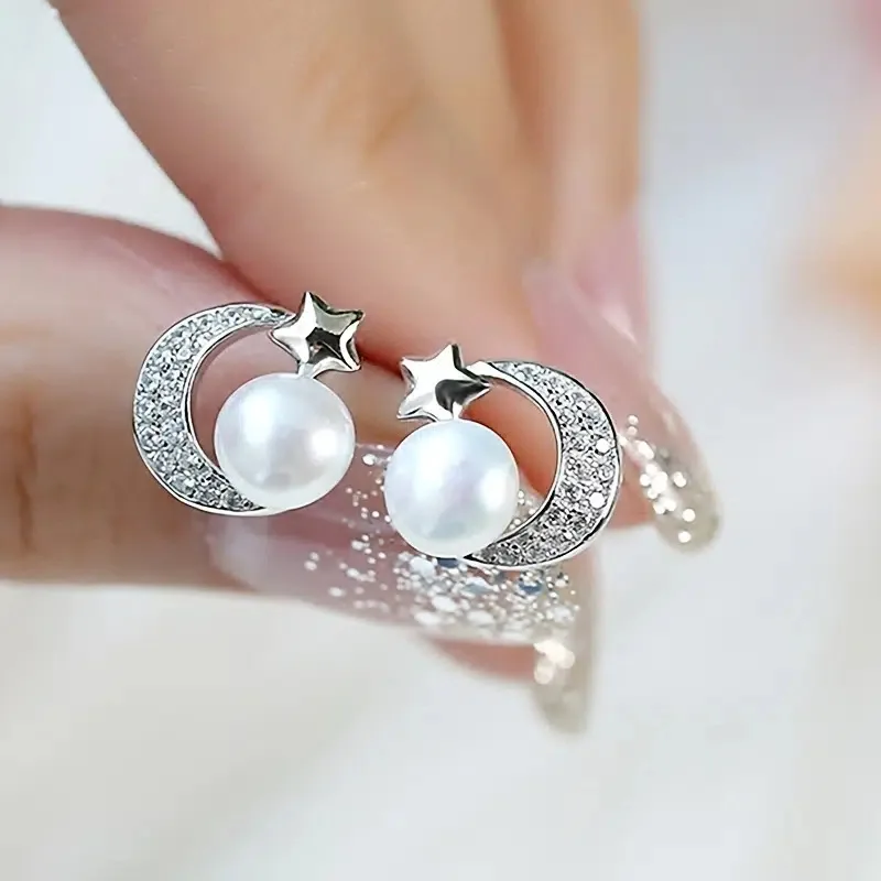 Summer niche design, star moon earrings, star moon pearl earrings, South Korea East Gate small accessories