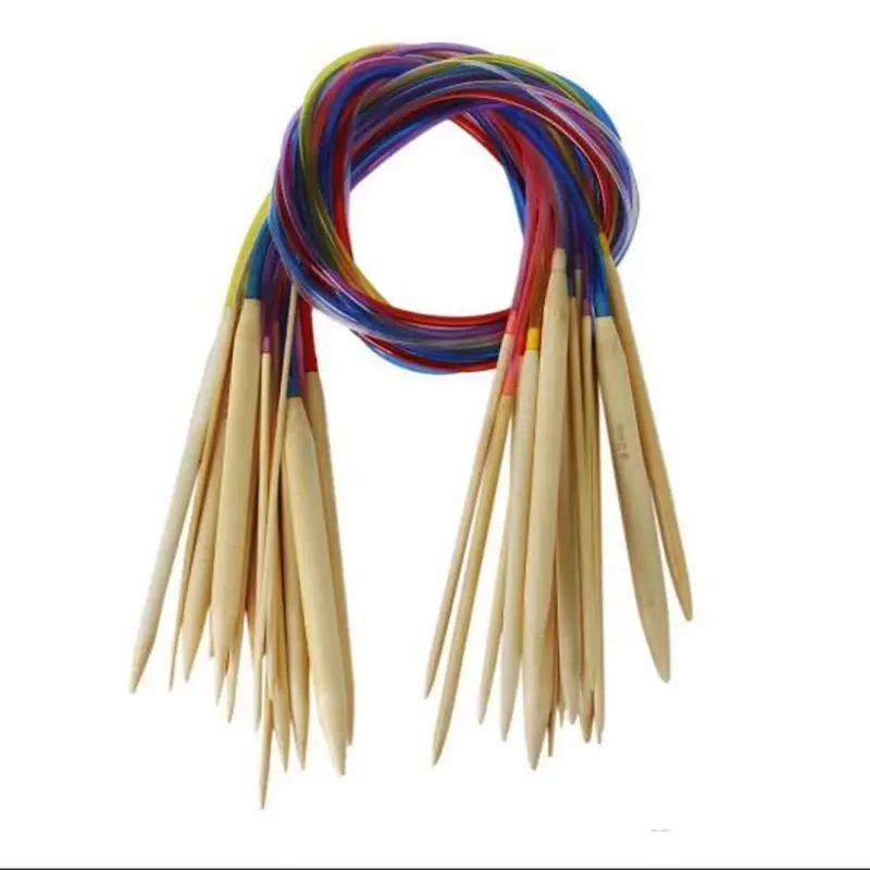18 Pairs  Circular Knitting Needles 80CM Long Colorful Plastic And Bamboo Circular Knitting Needle Set