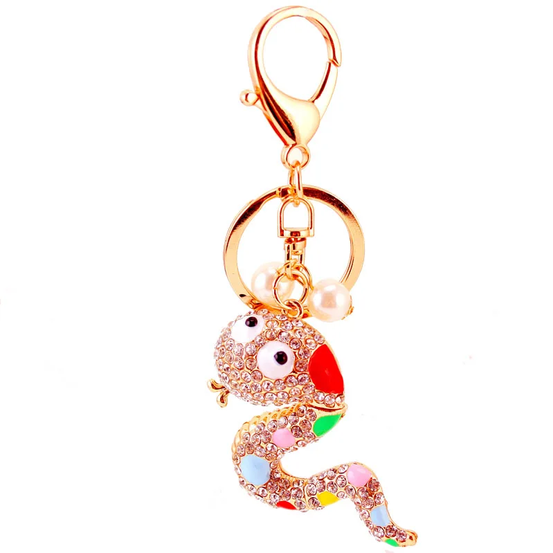 snake chinese new year gift  metal material coloful crystal snake key chain for year of 2025 snake year gifts
