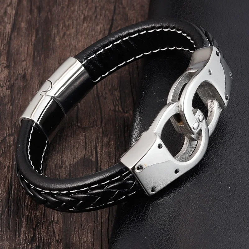 Классический мужской кожаный плетеный браслет из титановой стали в европейском и американском стиле оптовая продажа