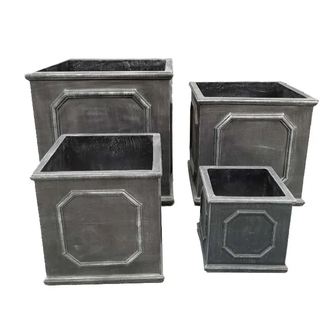 FC1302   Chelsea  fiberglass clay short cubic container box flower planter antique granite  color for outdoor use