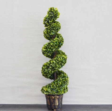 Small Green Potted Faux Plastic Plants Artificial Boxwood Hedge Topiary Ball Bonsai Tree