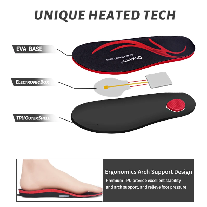 Long Lasting Fast Heating Insole Foot Warmer with APP Remote Control Electric Heated Shoe Insoles