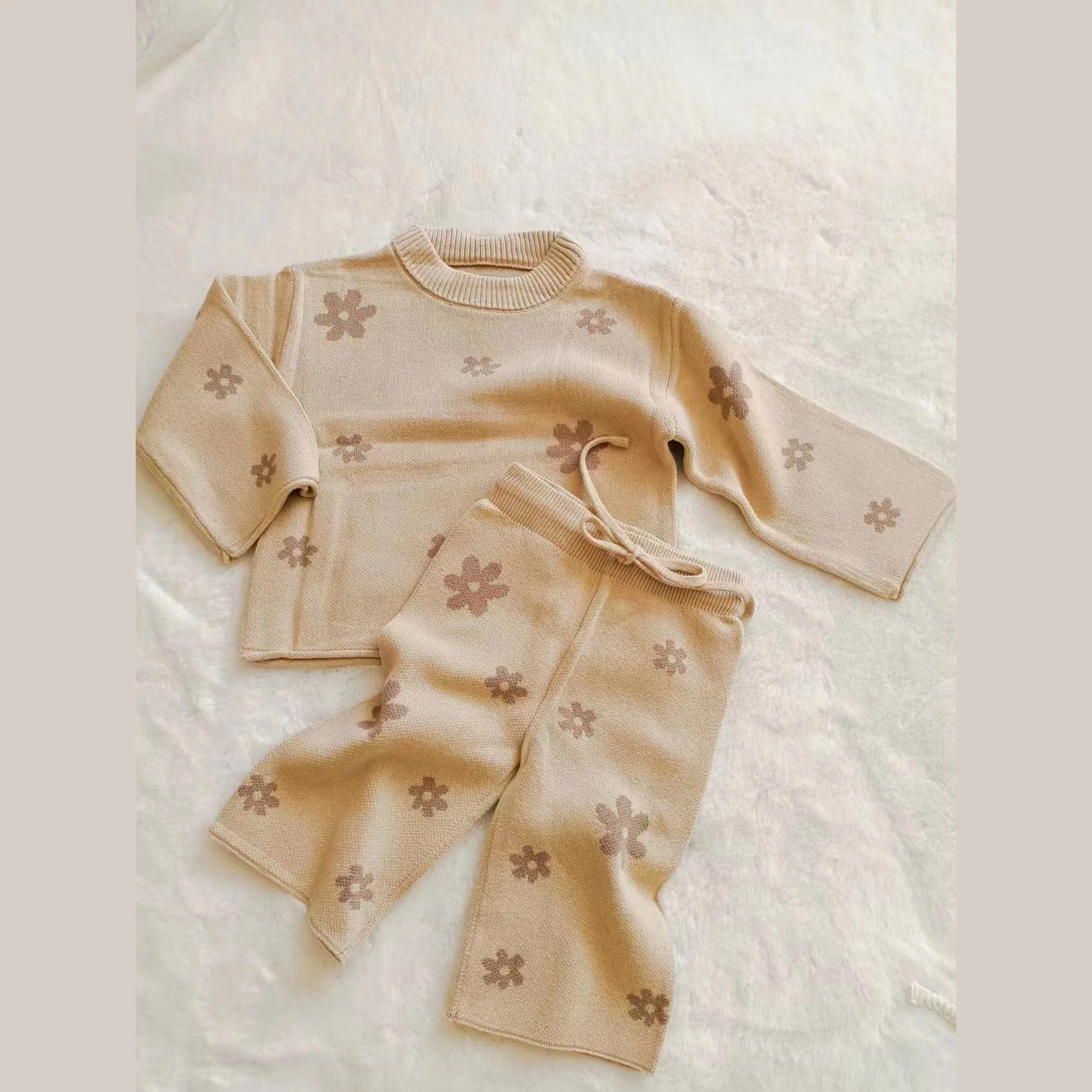 Summer kids Knit Suits Purple Sunset Flower Sleeveless Shirt Strap Knit Sets