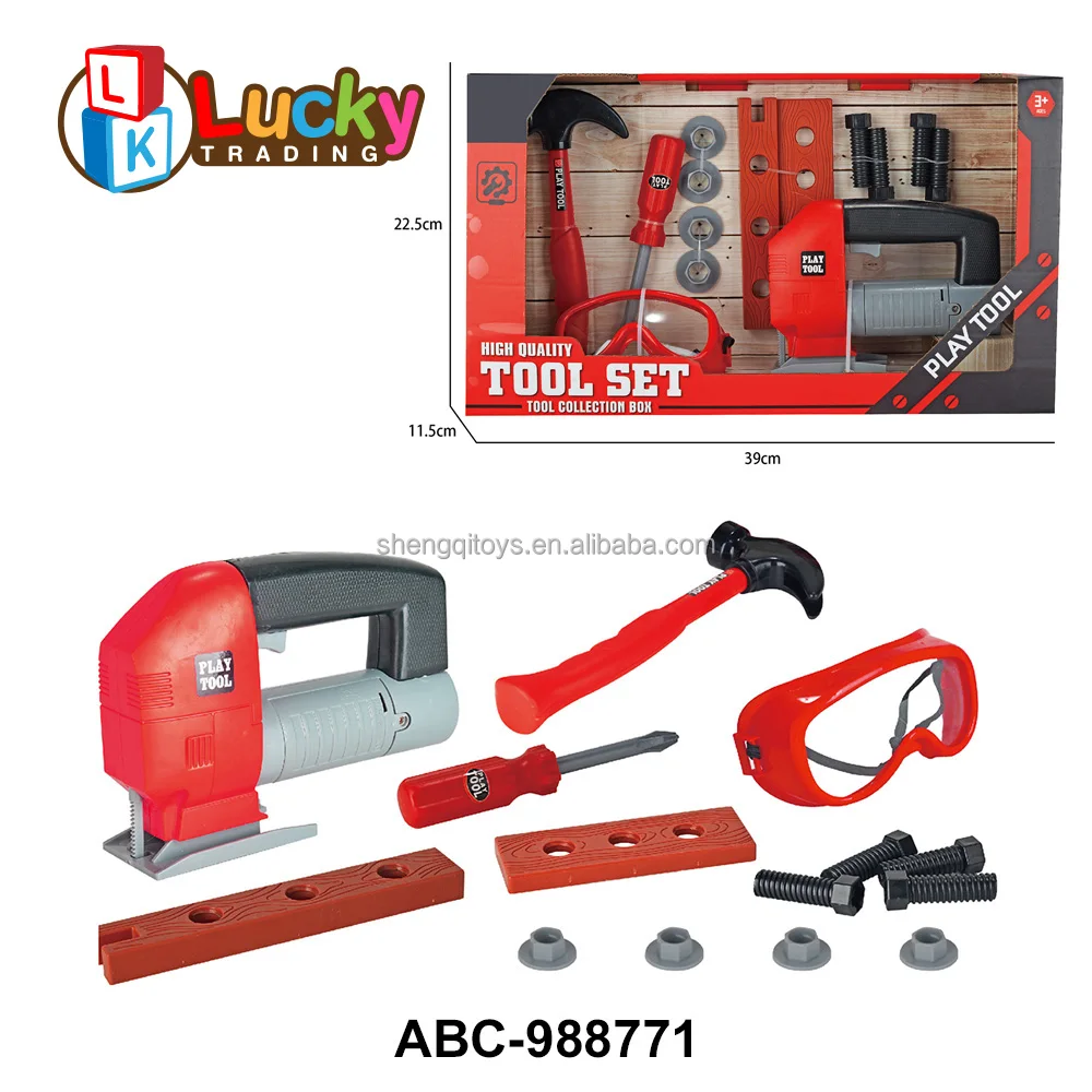 Pretend Play Toddler Tool Toys with Construction Worker Box & Electronic Drill Chainsaw Toy for Boy