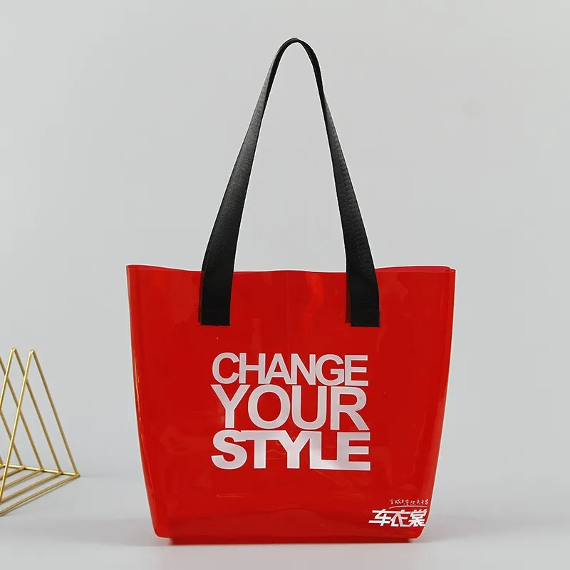 2022 Fashion Custom Women Travel Waterproof Beach Bag Clear shopping Bag Transparent PVC Plastic Bag With Black Strap