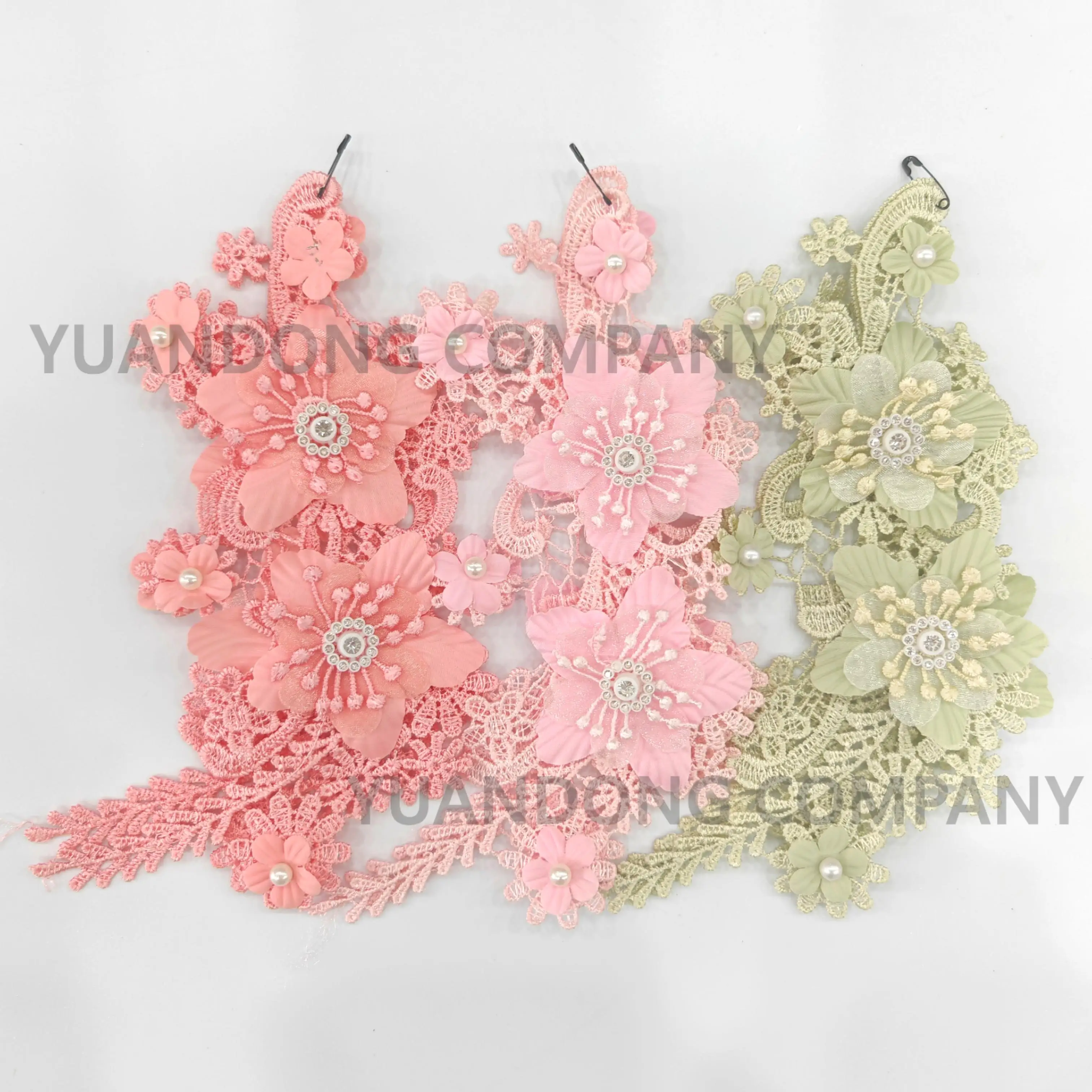 Hot sales customized rhinestone flower appliques colorful lace white beaded lace fabric luxury for weddings