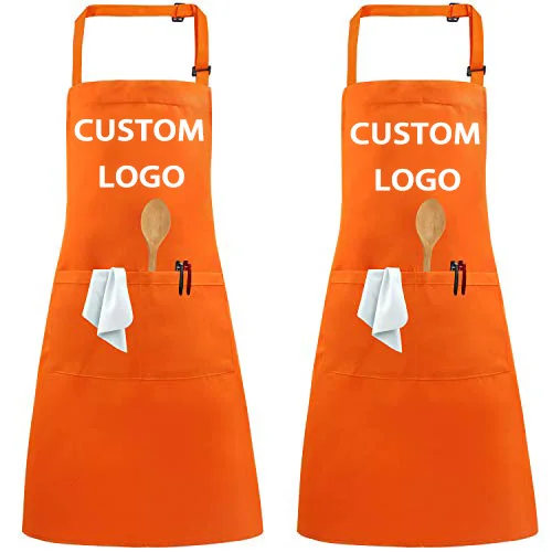 Wholesale Custom Logo Waterproof Restaurants Cotton Polyester Man Woman Black Blank Bib Kitchen Chef Cooking Aprons