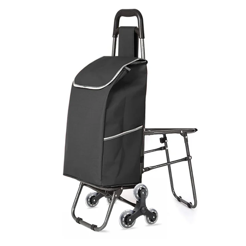 Lightweight folding shopping trolley bag with seat supermarket shopping cart