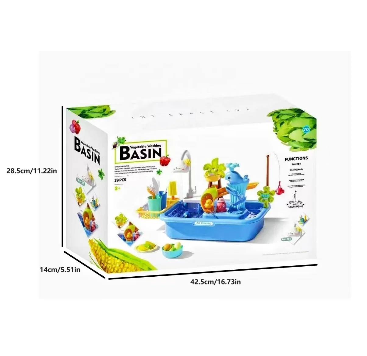 QW 2024 Unisex Kids Pretend Play Electric Kitchen Sink Set Hot Sale Fun Vegetable Basin Toys Made of Durable Plastic