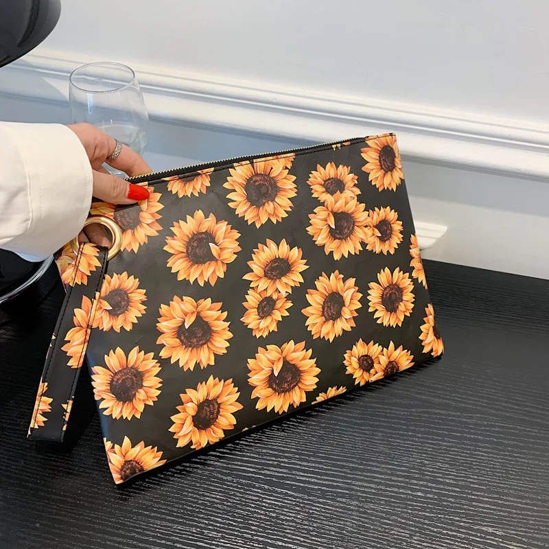 Fashion Animal Print Wristlet Handbag High Quality Evening Cosmetic Purse Leopard And Cow Sunflower Aztec Print Envelope Clutch