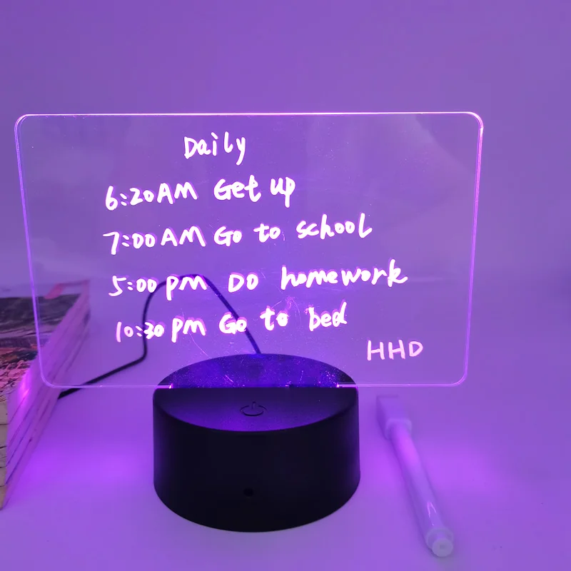 Diy Children Gift Blank 3d Creatives Pen Rewrit Acrylic Note Board Led Rewrirable Night Light With Message Board