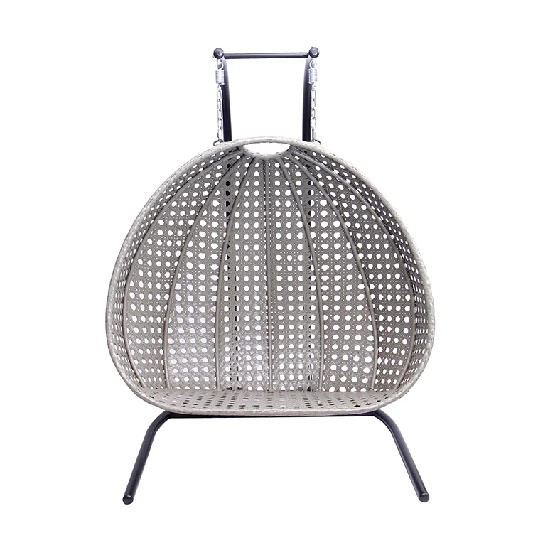Leisure Gray Wicker Garden Patio Standing Hanging Furniture Outdoor Rattan Double Swing Egg Chair
