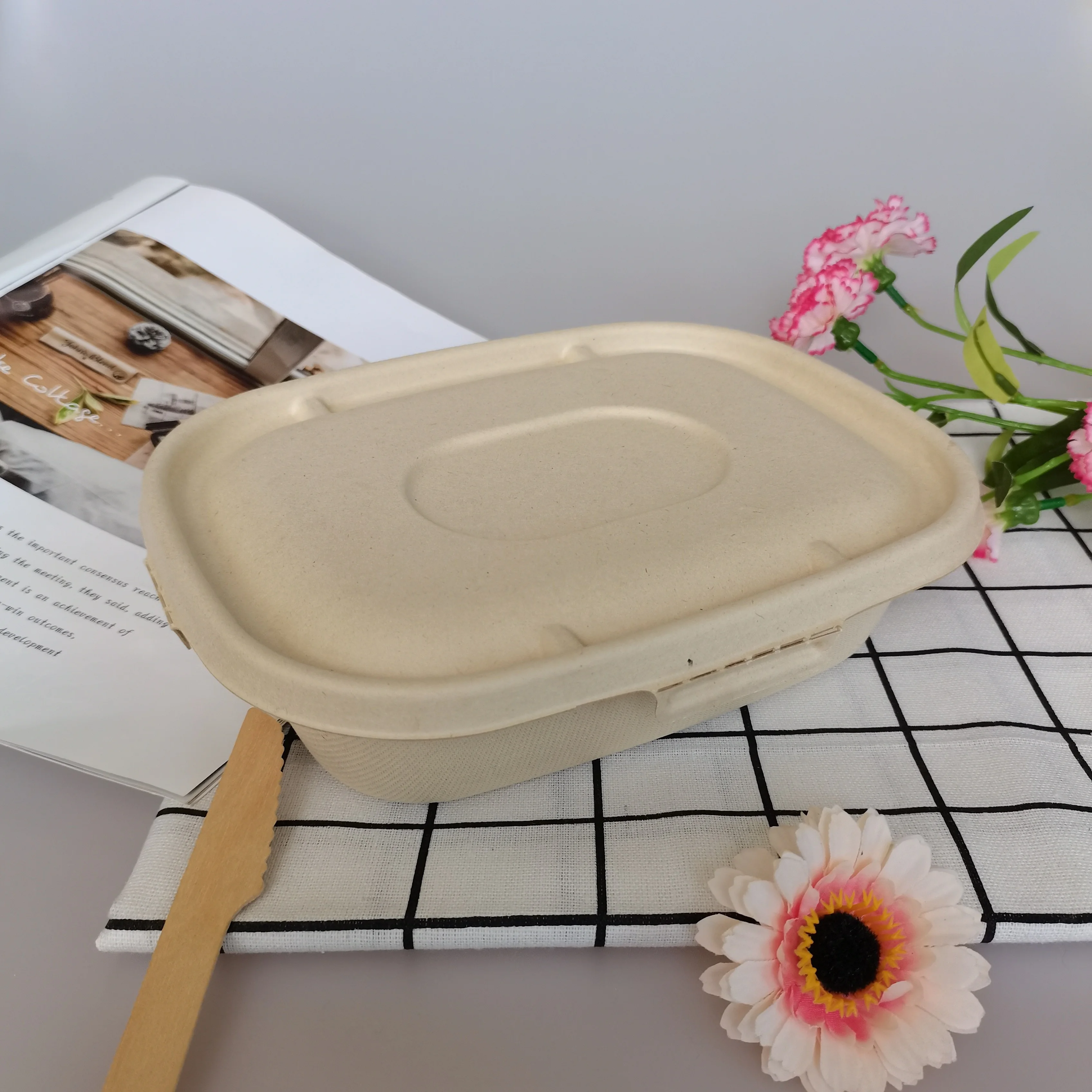 800Ml U Shape Box Eco Friendly Food Takeaway Boxes Paper Food Compostable Containers 100% Biodegradable Food Grade Box