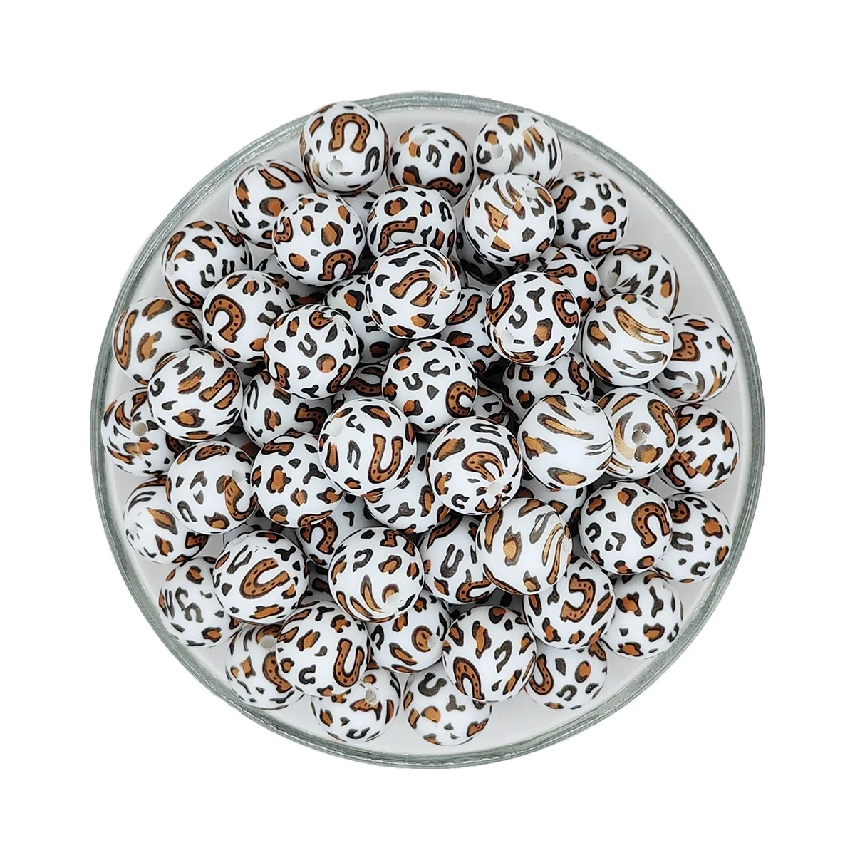 15mm Leopard Horseshoe Print Silicone Beads Round Loose Focal Beads For Bulk Diy Beaded Keychain Making