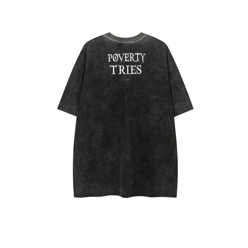 Vintage Black Printed Large Graphic Tees Acid Wash Tshirt Men Oversize Crewneck t Shirts
